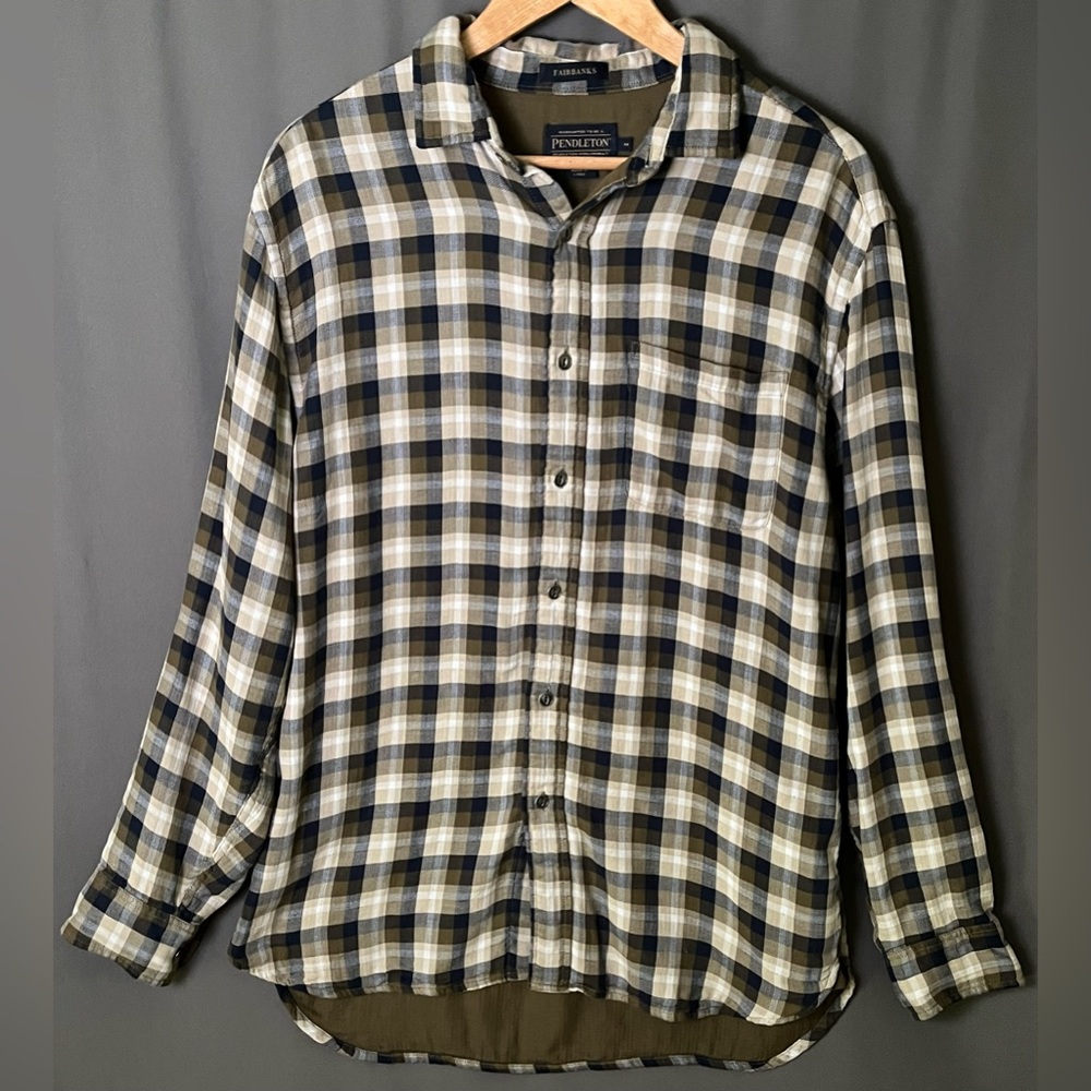 Pendleton Fairbanks Plaid Button Down Olive Green… - image 1